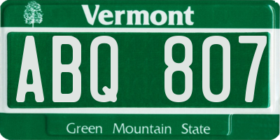 VT license plate ABQ807