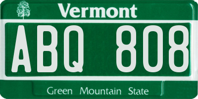 VT license plate ABQ808