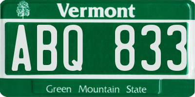 VT license plate ABQ833