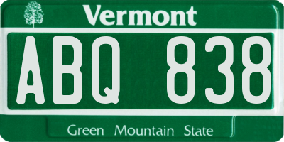VT license plate ABQ838