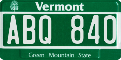 VT license plate ABQ840