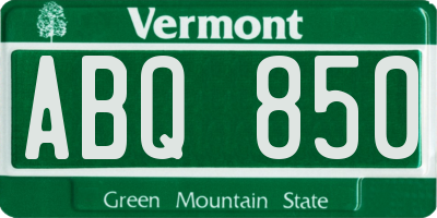 VT license plate ABQ850