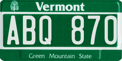 VT license plate ABQ870