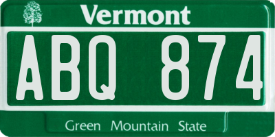 VT license plate ABQ874