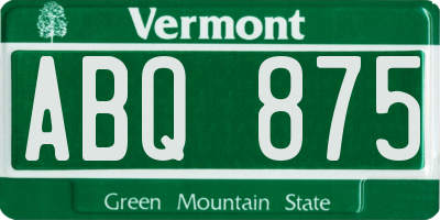 VT license plate ABQ875