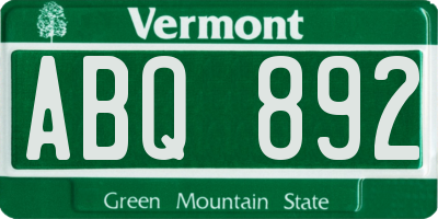 VT license plate ABQ892