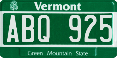 VT license plate ABQ925