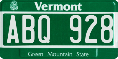 VT license plate ABQ928