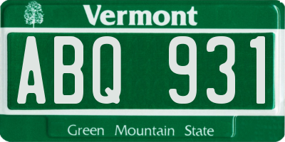 VT license plate ABQ931