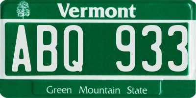 VT license plate ABQ933