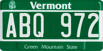 VT license plate ABQ972