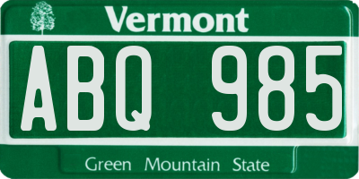 VT license plate ABQ985