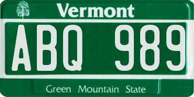 VT license plate ABQ989