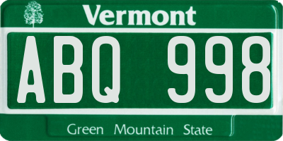 VT license plate ABQ998