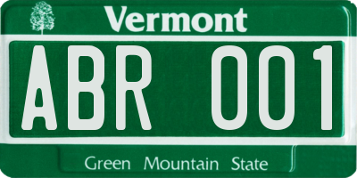 VT license plate ABR001