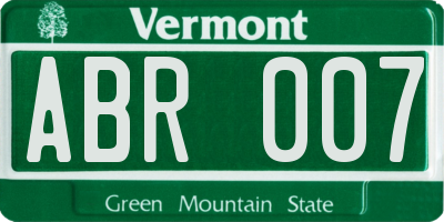 VT license plate ABR007