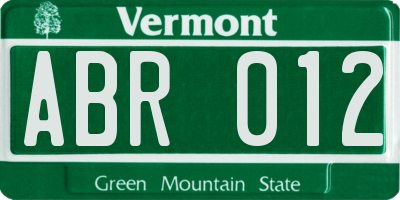 VT license plate ABR012