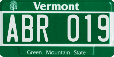 VT license plate ABR019