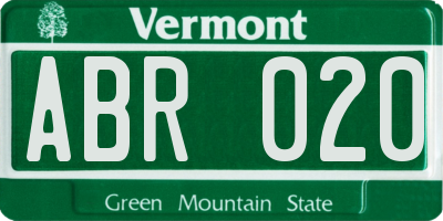 VT license plate ABR020