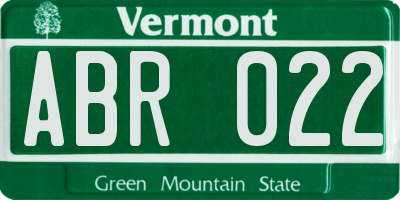 VT license plate ABR022