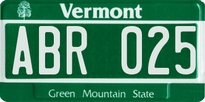 VT license plate ABR025