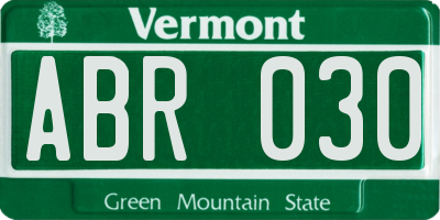 VT license plate ABR030