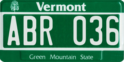 VT license plate ABR036