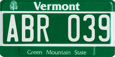 VT license plate ABR039