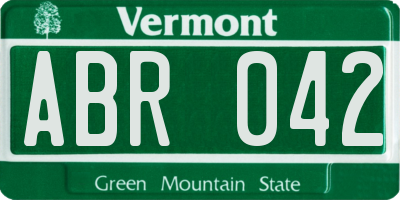 VT license plate ABR042