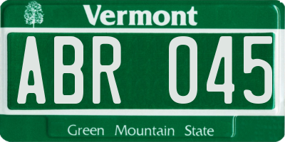 VT license plate ABR045