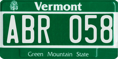 VT license plate ABR058