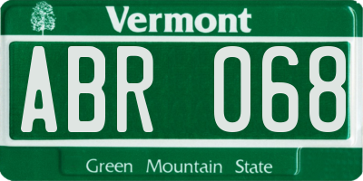 VT license plate ABR068