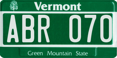 VT license plate ABR070