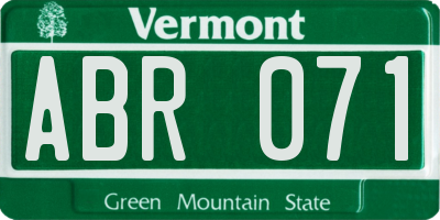 VT license plate ABR071