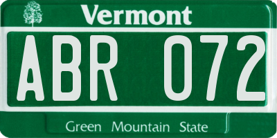 VT license plate ABR072