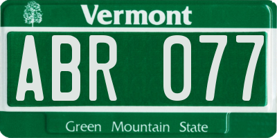 VT license plate ABR077