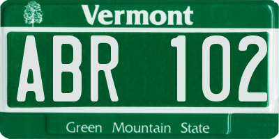 VT license plate ABR102