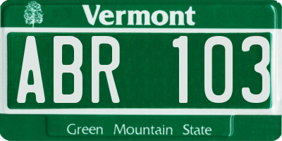 VT license plate ABR103