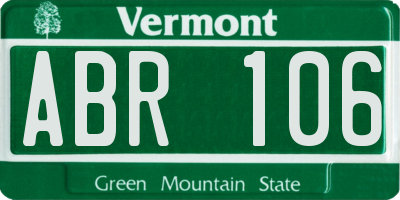 VT license plate ABR106
