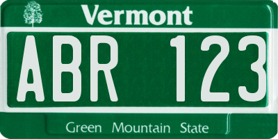 VT license plate ABR123