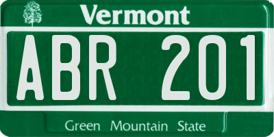 VT license plate ABR201