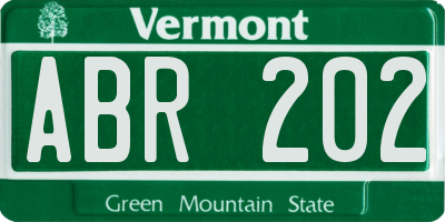 VT license plate ABR202