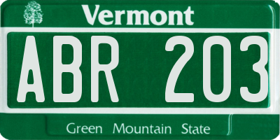 VT license plate ABR203