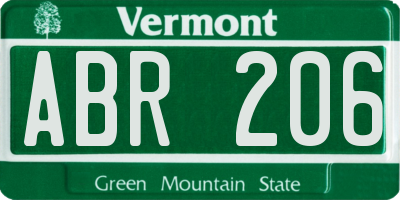 VT license plate ABR206