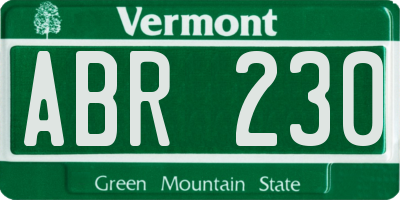 VT license plate ABR230