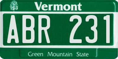 VT license plate ABR231