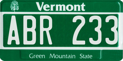 VT license plate ABR233