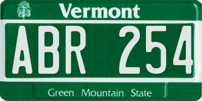 VT license plate ABR254