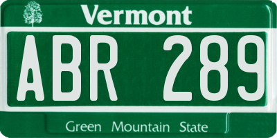 VT license plate ABR289