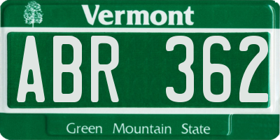 VT license plate ABR362